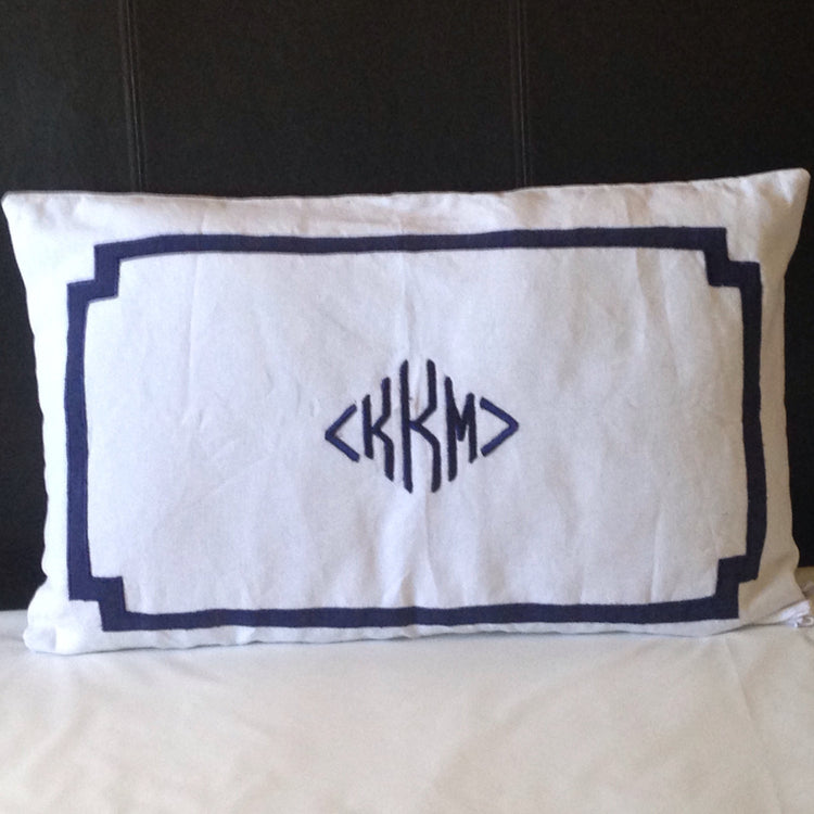 Long Lumbar Monogram Pillow Cover, Diamond Monogram Pillow Case, Bed Pillow Diamond Monogram, White Monogram Pillow Cover