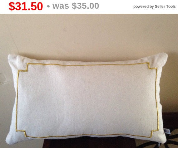 On Sale Ivory Trim Pillows, Lumbar Bedroom Pillows, Gold Border Throw Pillows, 12x20 Small Pillows, Gold Home Decor
