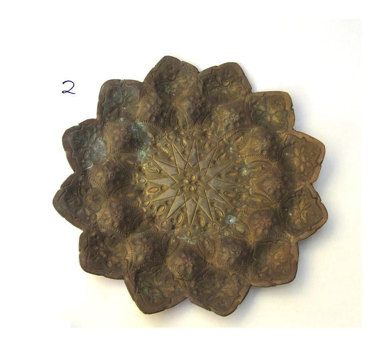Flower plates. Small plates. Brass plates. Copper plates. Embossed metal. Trinket plate. Morrocan. Morrocan decor.