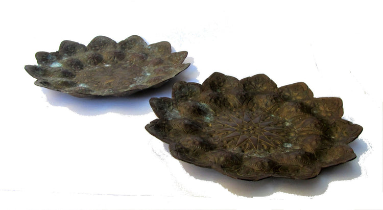 Flower plates. Small plates. Brass plates. Copper plates. Embossed metal. Trinket plate. Morrocan. Morrocan decor.