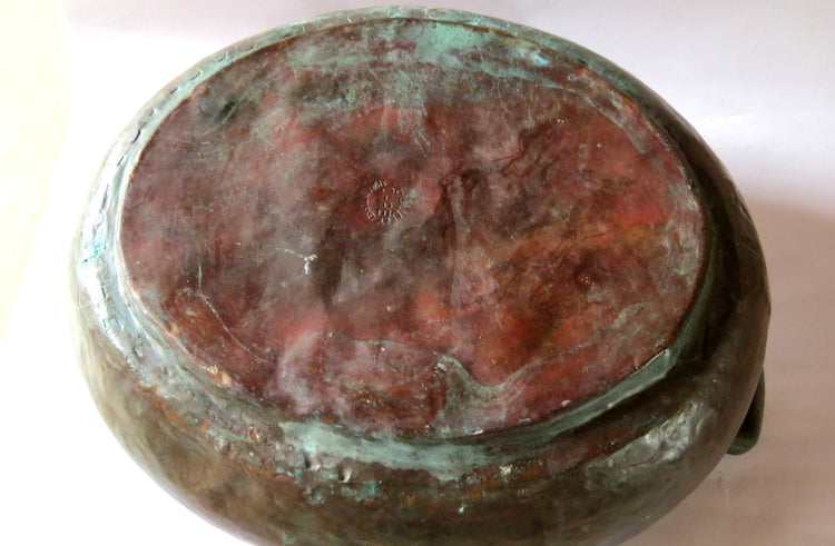 Rustic copper. Rustic bowl. Rustic planter. Copper bowl. Framhouse chic decor. Patina decor. Oval bowl. handled bowl.
