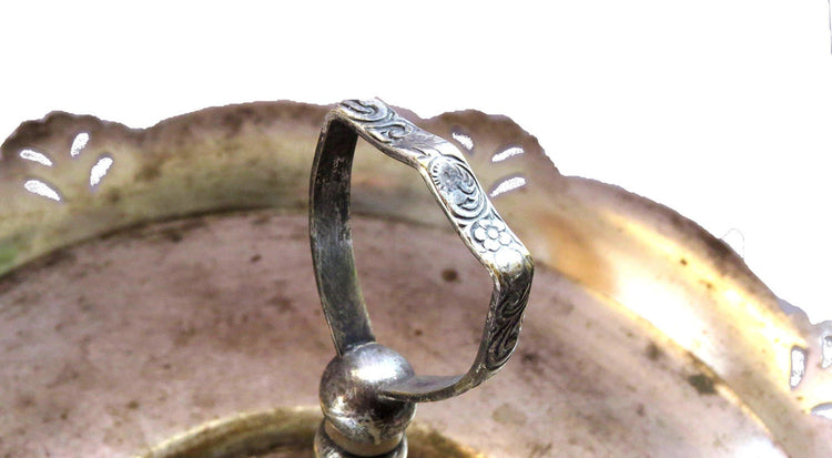 Antique tray. Silver tray. Round tray. Trinket tray. Copper tray. Silver plated tray. Handled tray. Pedestal tray. Center handle tray.