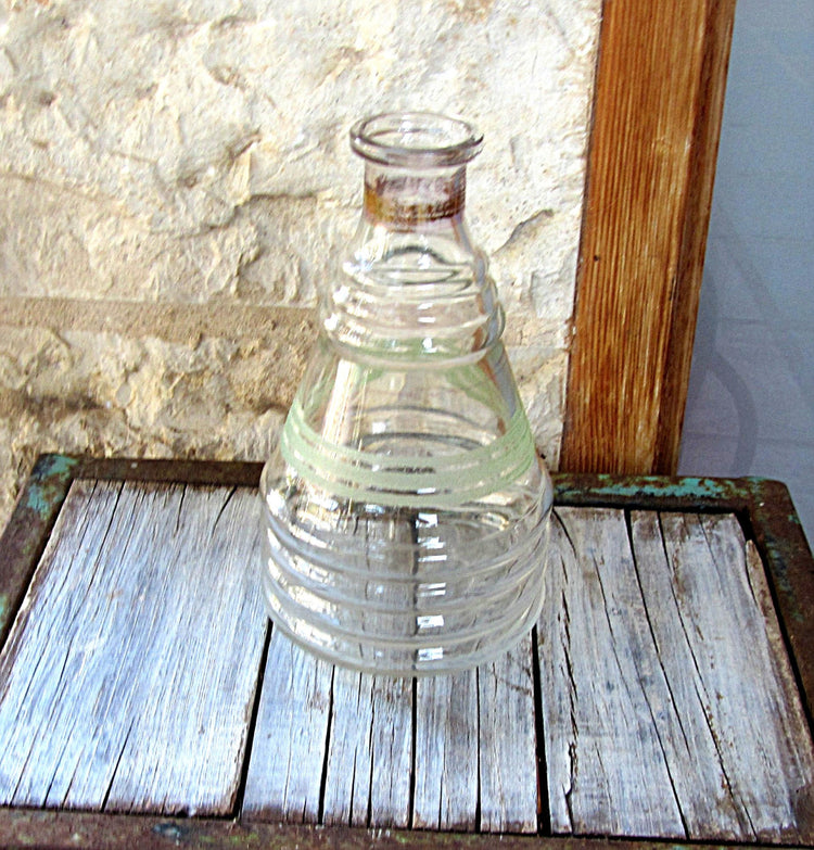 Vintage glassware. Decanter. Glass decanter. Wine decanter. Clear glass vase. French glassware.  Mid century typical decanter. Grey poupon.