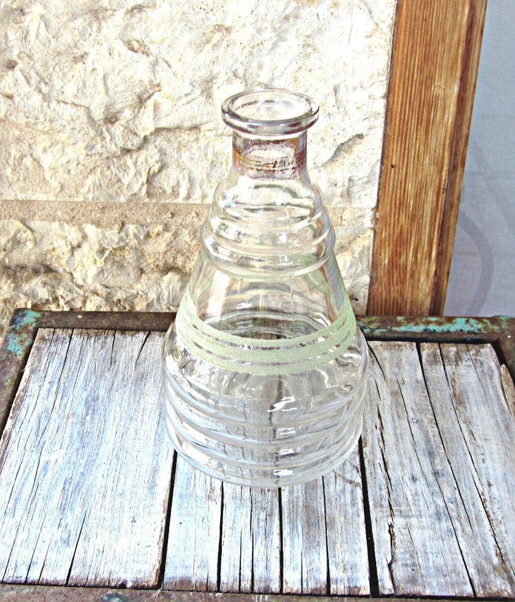 Vintage glassware. Decanter. Glass decanter. Wine decanter. Clear glass vase. French glassware.  Mid century typical decanter. Grey poupon.