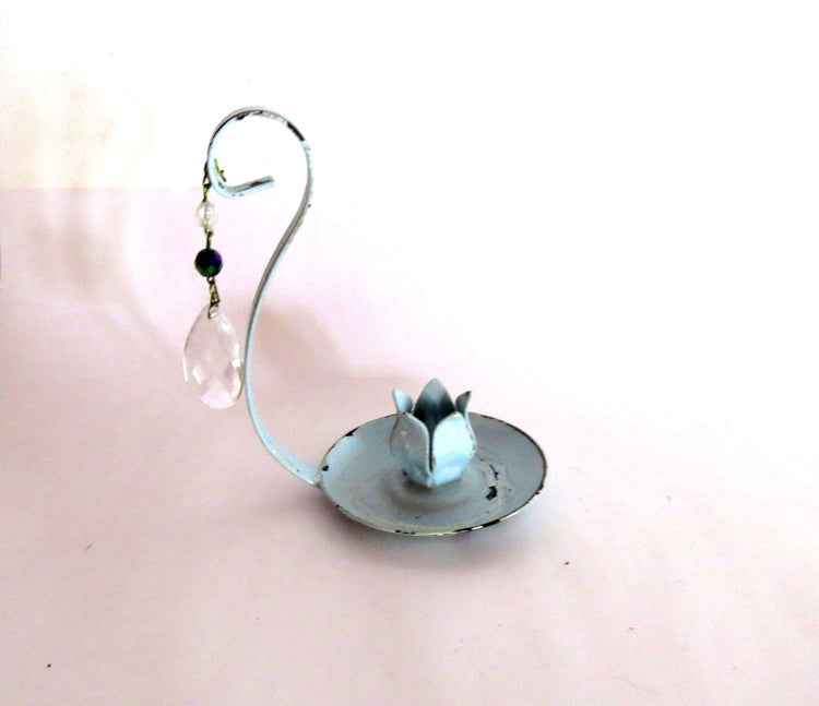 Upcycled vintage candle holder. Blue candle holder. Metal candle holder. Painted candle holder. Light blue shabby candlestick.