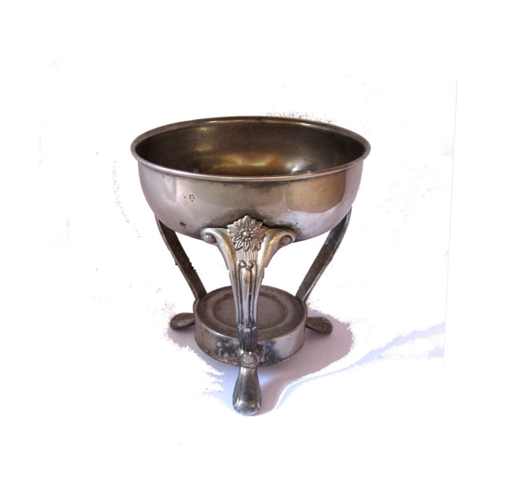 Vintage table top food warmer. Tabletop metal stand with burner. Serving caddy. Plant holder. Plant stand. Chafing dish. Silver plated.