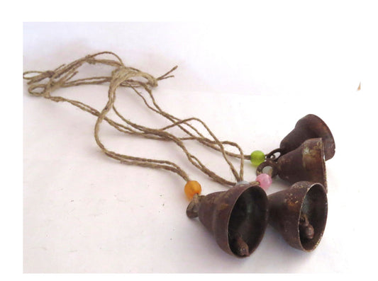 Vintage bells. Rusty metal. Porch decor. Small bells.Antique bells. Rusty decor. Hanging bells. Metal bells. Rustic bells. Four  bells.