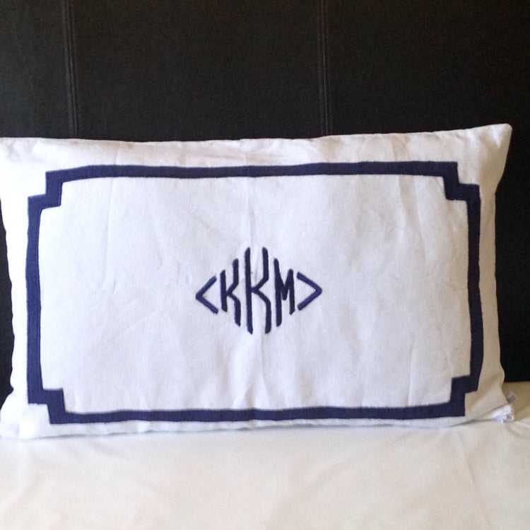 Long Lumbar Monogram Pillow Cover, Diamond Monogram Pillow Case, Bed Pillow Diamond Monogram, White Monogram Pillow Cover
