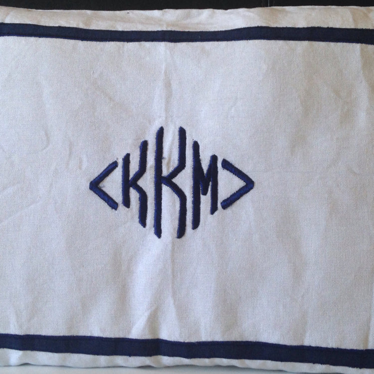 Long Lumbar Monogram Pillow Cover, Diamond Monogram Pillow Case, Bed Pillow Diamond Monogram, White Monogram Pillow Cover