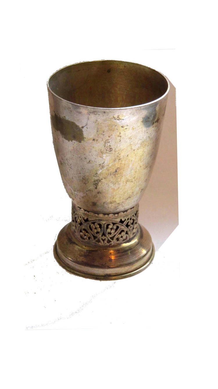 Vintage goblet. Filigree design. Hearts filigree. Jewish wedding. Jewish wedding gift. Shabbat. Silver goblet. Kiddush. Brass goblet.