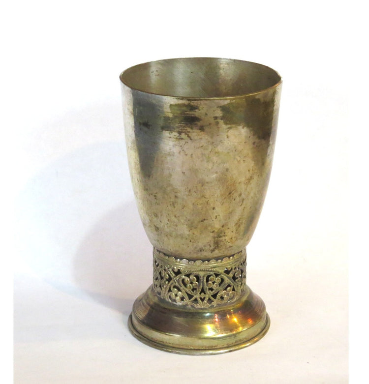 Vintage goblet. Filigree design. Hearts filigree. Jewish wedding. Jewish wedding gift. Shabbat. Silver goblet. Kiddush. Brass goblet.