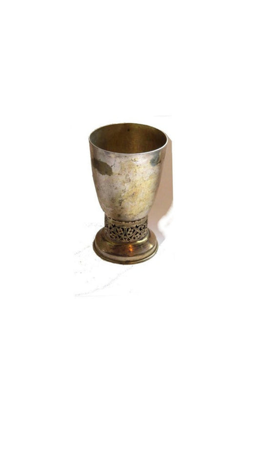 Vintage goblet. Filigree design. Hearts filigree. Jewish wedding. Jewish wedding gift. Shabbat. Silver goblet. Kiddush. Brass goblet.