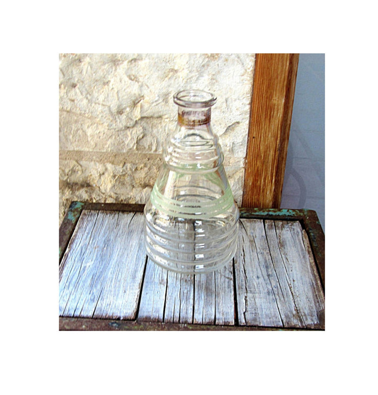 Vintage glassware. Decanter. Glass decanter. Wine decanter. Clear glass vase. French glassware.  Mid century typical decanter. Grey poupon.