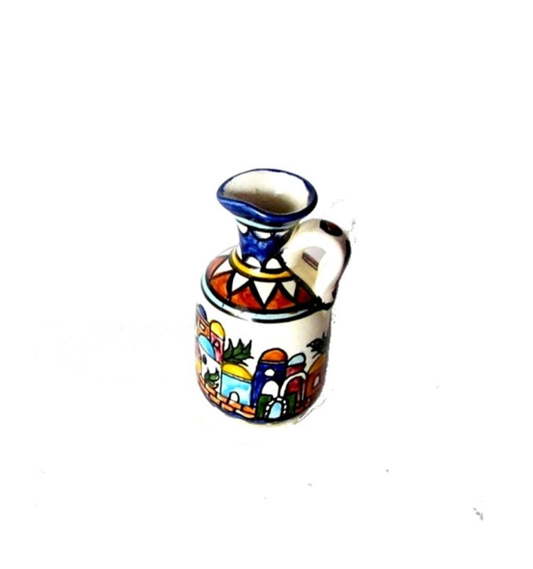 Pottery creamer. Jerusalem armenian karakashian family. Christian jerusalem art. Vintage handmade and hand painted.