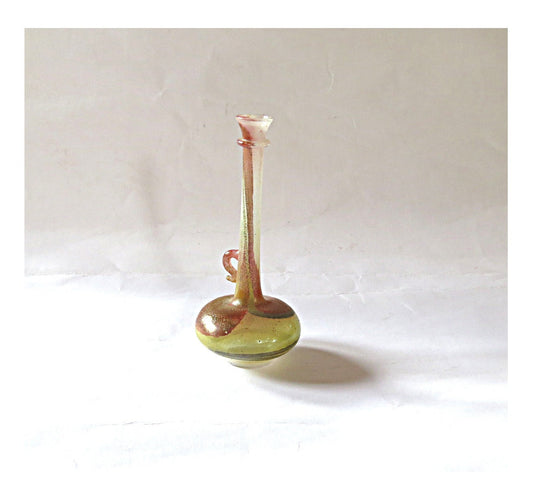 Vintage glass vase. Bud vase. Small vase. Small bottle. Decorative bottle. Round vase. Ball vase. Small bud vase. Colorful long neck vase.