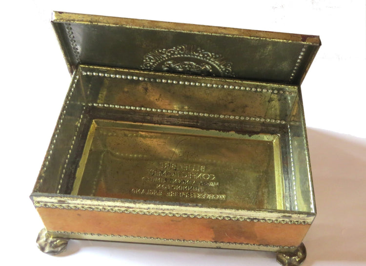 Collectible tin. Tin box. Tin box vintage. Antique tin. Old tin. Candy tin. Antique tin box. Toffee. Toffee tin. Blue bird tin. Heraldic.