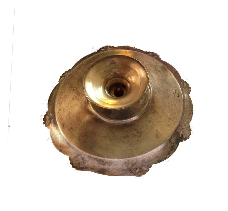 Antique tray. Silver tray. Round tray. Trinket tray. Copper tray. Silver plated tray. Handled tray. Pedestal tray. Center handle tray.