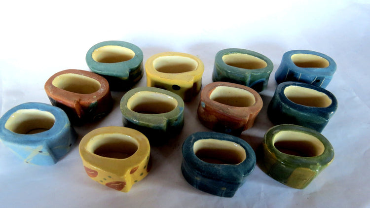 Napkin rings. Pottery dinnerware. Handmade dinnerware. Blue dinnerware. Rustic napkin rings. Farmhouse table. Dinner table. Table settings.