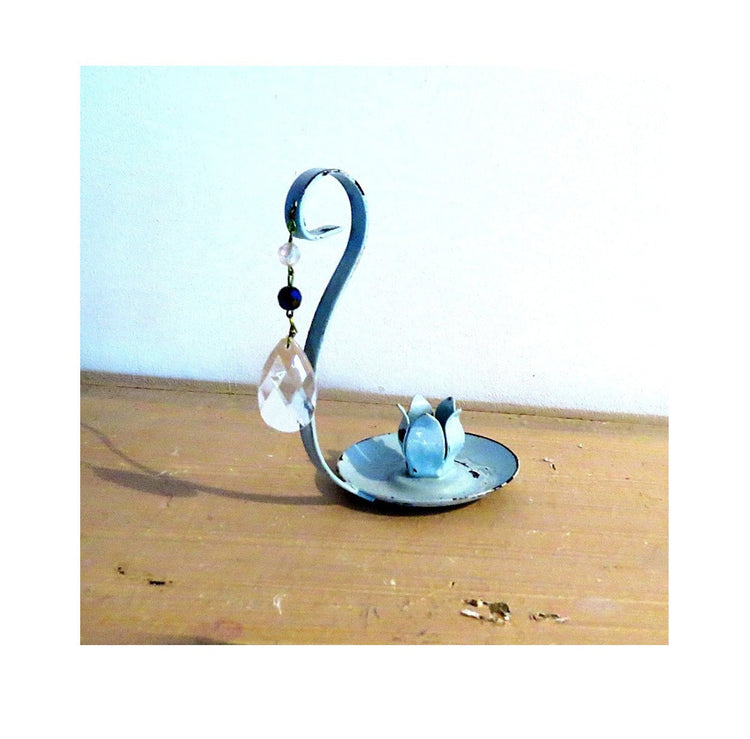 Upcycled vintage candle holder. Blue candle holder. Metal candle holder. Painted candle holder. Light blue shabby candlestick.