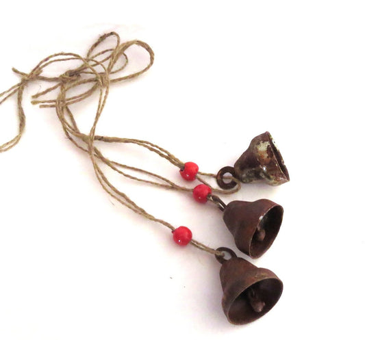 Bells. Vintage bells. Rusty metal. Porch decor. Small bells.Antique bells. Rusty decor. Hanging bells. Metal bells. Rustic bells. Three.