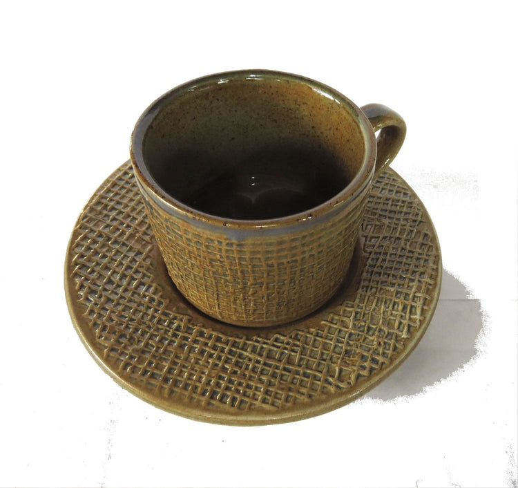 Vintage coffee set. Coffee cups and saucers. Ceramic coffee set. Ceramic saucers. Latte cups. Brown coffee set. Brown ceramic set. Rustic.
