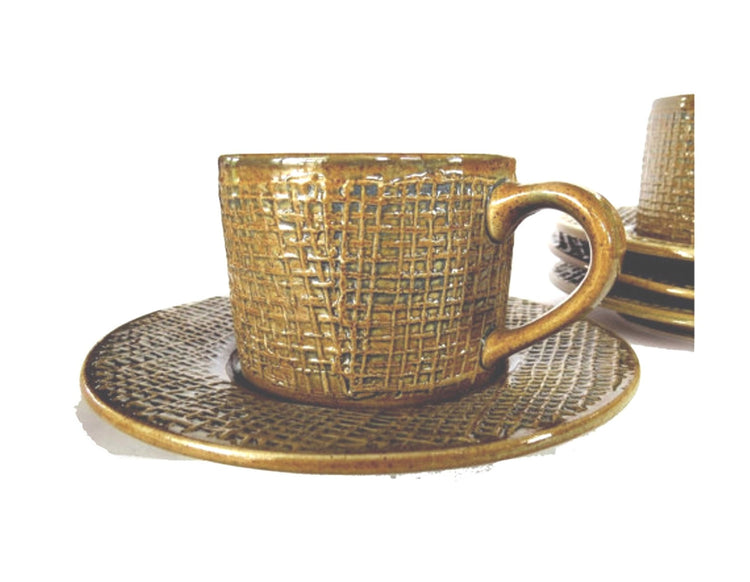 Vintage coffee set. Coffee cups and saucers. Ceramic coffee set. Ceramic saucers. Latte cups. Brown coffee set. Brown ceramic set. Rustic.