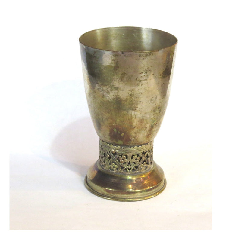 Vintage goblet. Filigree design. Hearts filigree. Jewish wedding. Jewish wedding gift. Shabbat. Silver goblet. Kiddush. Brass goblet.