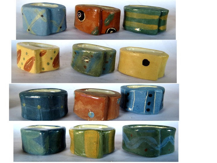 Napkin rings. Pottery dinnerware. Handmade dinnerware. Blue dinnerware. Rustic napkin rings. Farmhouse table. Dinner table. Table settings.