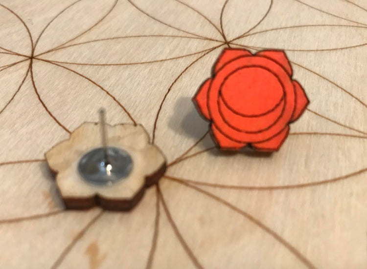 Sacral Chakra Wooden Stud Earrings - Painted or Natural - 2nd Chakra - Orange - Svadhishthana