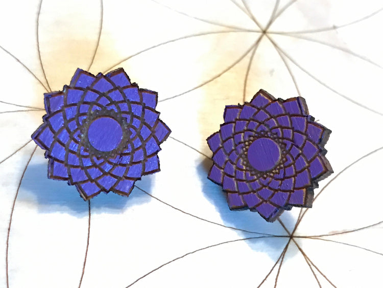 Crown 222Chakra Wooden Earrings - Painted or Natural -6th Chakra - Purple - Sahasrara - Violet