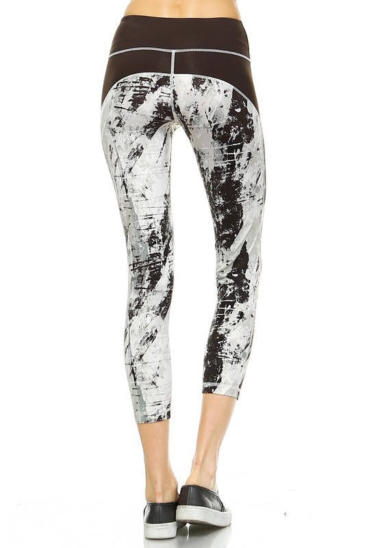 Contrast Waste Capri Leggings -Blk/White