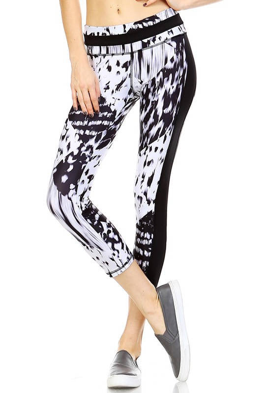 Slimming Contrast Leggings - Blk/White