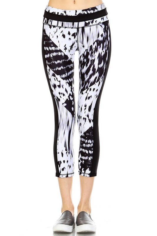 Slimming Contrast Leggings - Blk/White