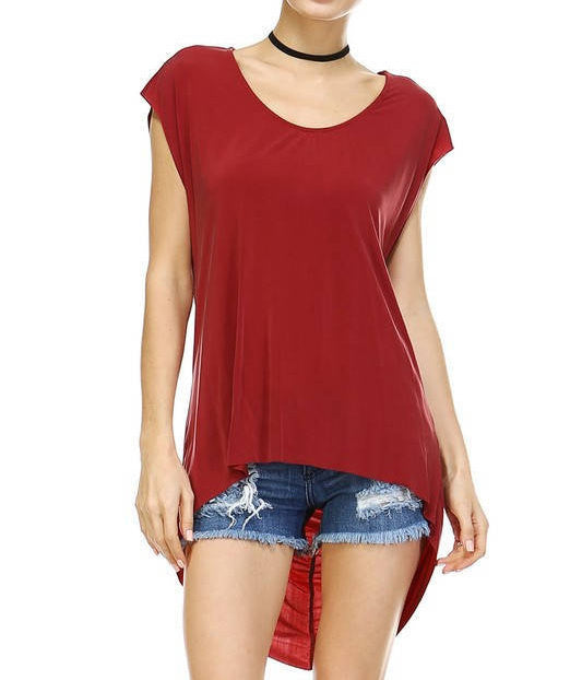 Chic Flowy High-Low Top - Red