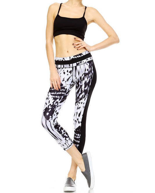 Slimming Contrast Leggings - Blk/White