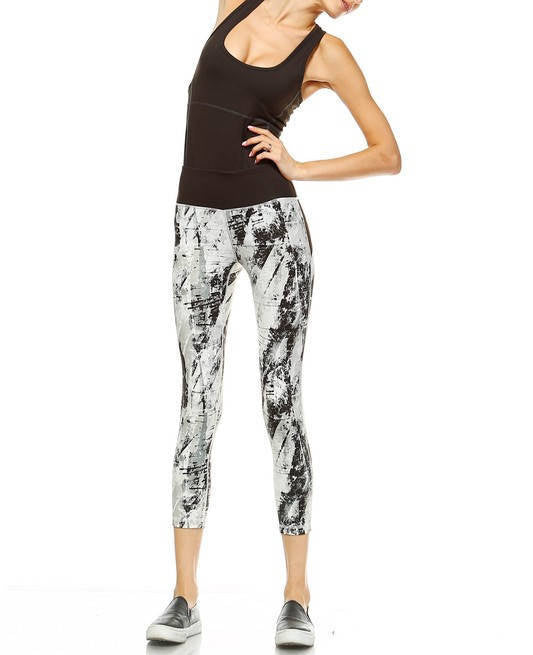 Contrast Waste Capri Leggings -Blk/White