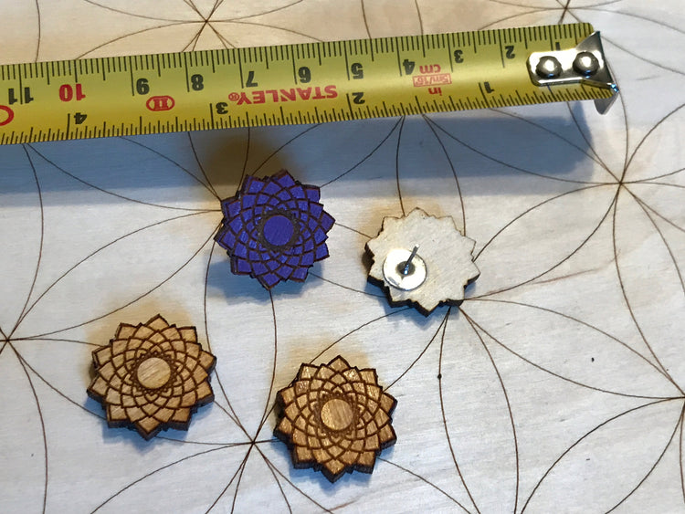 Crown 222Chakra Wooden Earrings - Painted or Natural -6th Chakra - Purple - Sahasrara - Violet