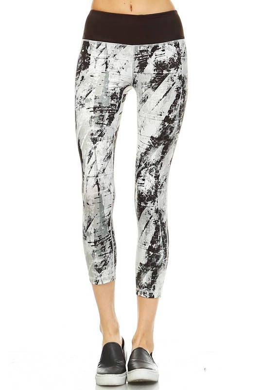 Contrast Waste Capri Leggings -Blk/White