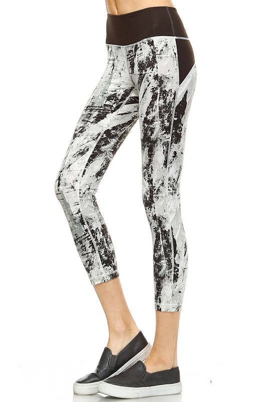 Contrast Waste Capri Leggings -Blk/White