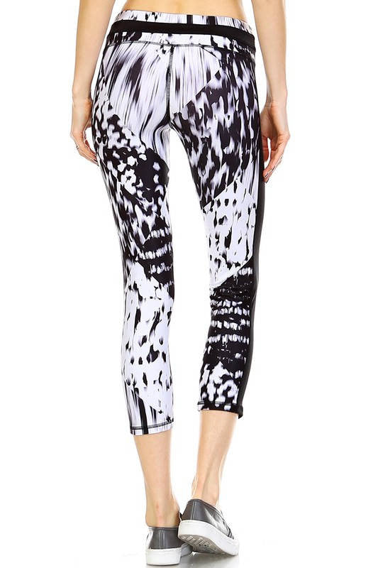 Slimming Contrast Leggings - Blk/White