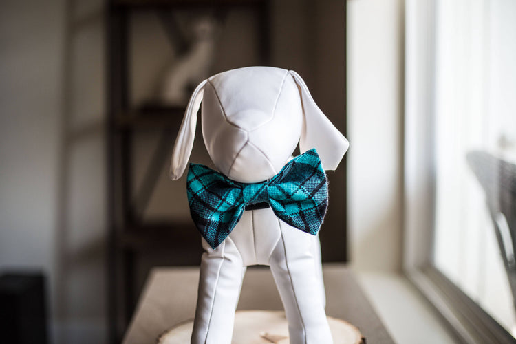 Teal Plaid Bowtie, Plaid Bow Tie, Bow Tie- Attachable to Dog/Cat/Pet's collar/Pet Accessories/Pet Fashion