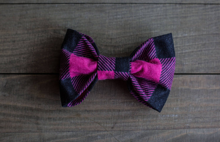Pink Plaid Bow Tie, Flannel Dog Bowtie, Plaid Dog Bow Tie, Plaid Dog Bowtie, Cat Bowtie, Fall Dog Bow Tie, Winter Dog Bow Tie