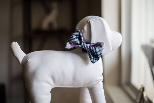 Pink Purple Gray Plaid Bow Tie, Flannel Dog Bowtie, Plaid Dog Bow Tie, Plaid Dog Bowtie, Cat Bowtie, Fall Dog Bow Tie, Winter Dog Bow Tie