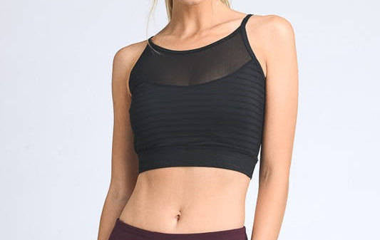 Stylish Mesh Crop Top - Blk