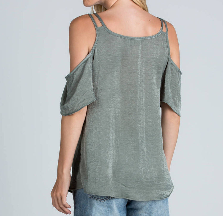 Flowy Cold Shoulder Top - Sage