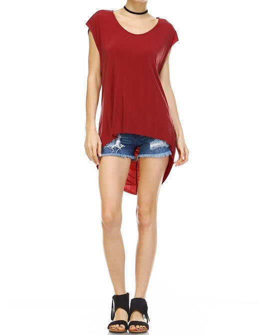 Chic Flowy High-Low Top - Red