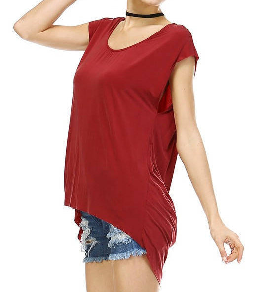 Chic Flowy High-Low Top - Red