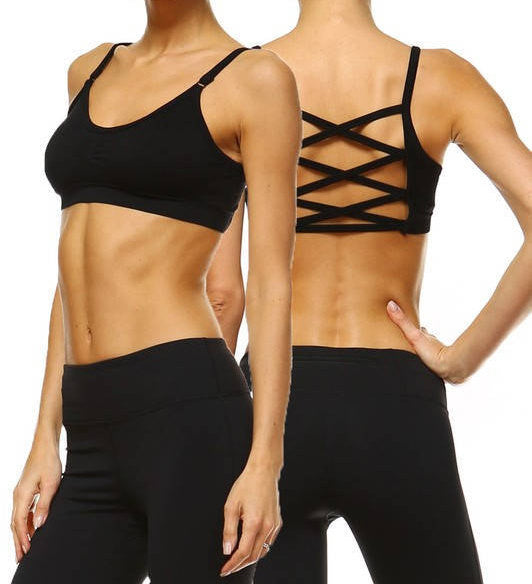 Fashion Sports Bra, Black Sports Bra, Criss-Cross Sports Bra, Pilates Top, Yoga Top, Gym Top, Womens Sports Bra