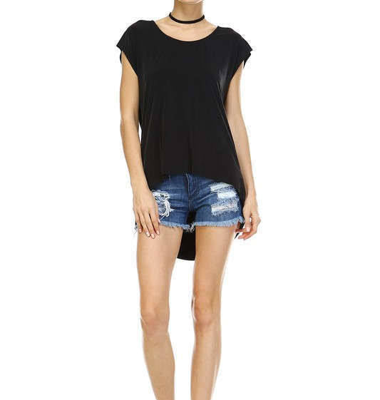 Chic Flowy High-Low Top, Boho Fashion Top, Chic-Boho Black Top, Flowy Womens Black Top