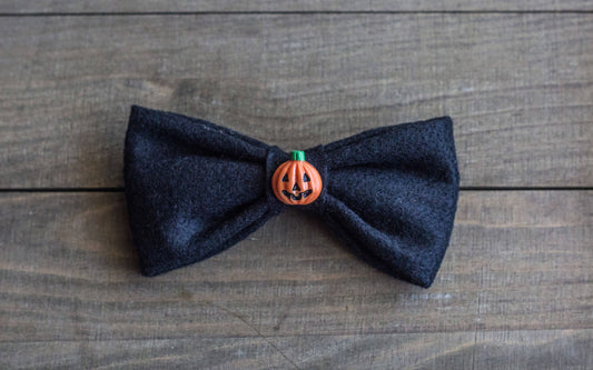 Halloween Collection-Pumpkin and Black with Skull-Felt Dog Bow Tie Flowers Attachable to Dog/Cat/Pet Collars. Pet Accessories/Pet Fashion